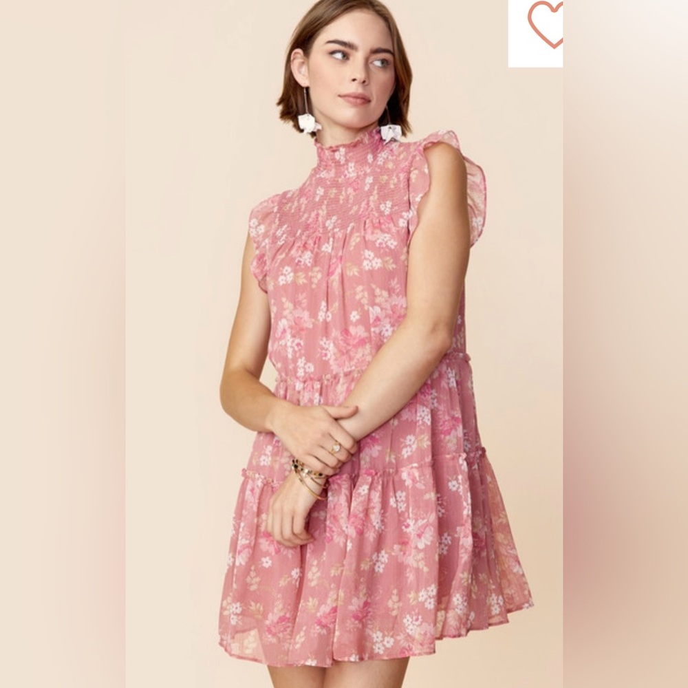 Trixxi - Floral Tiered Ruffled Mini Dress in Pink